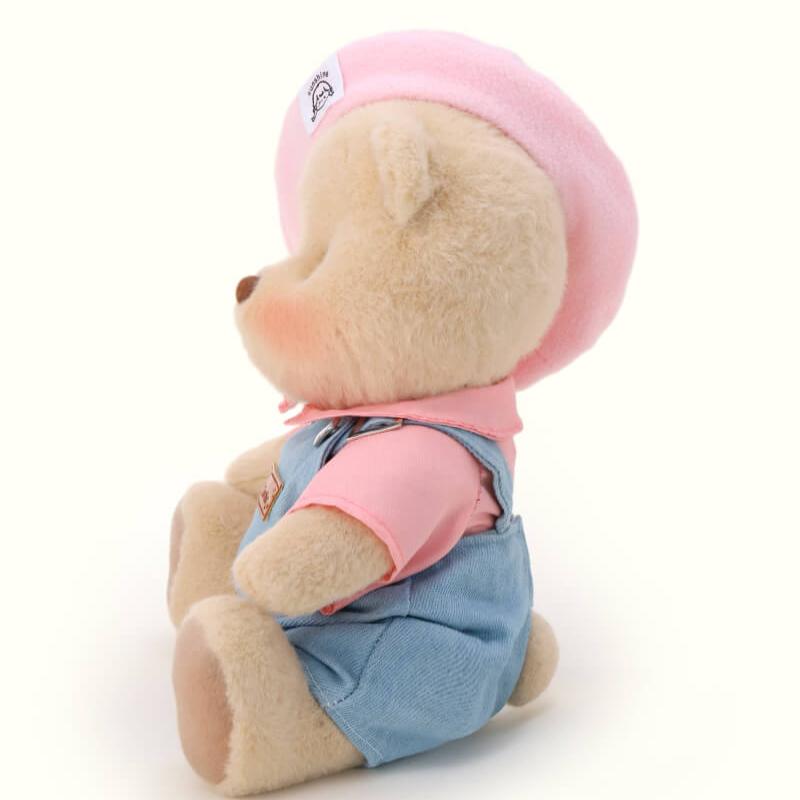 Bär mit rosa Mütze und Latzhose | Handgefertigtes, bewegliches Teddybär-Geschenk