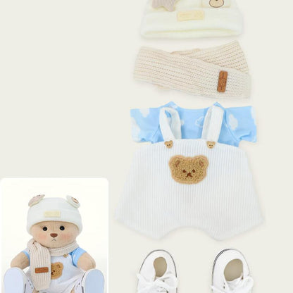 Bär mit weißen Latzhosen, cooler Stil | Handgefertigtes, bewegliches Teddybär-Geschenk