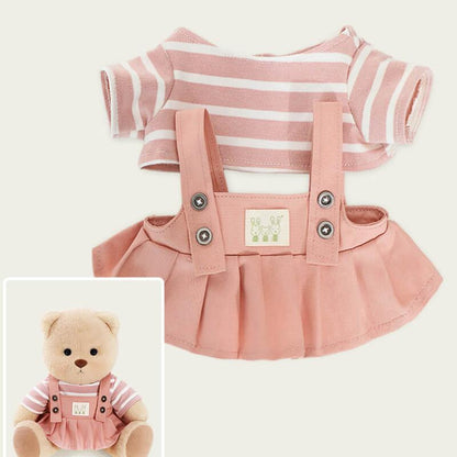 Bär mit gestreiftem Oberteil und rosa Latzhosenkleid | Handgefertigtes, bewegliches Teddybär-Geschenk